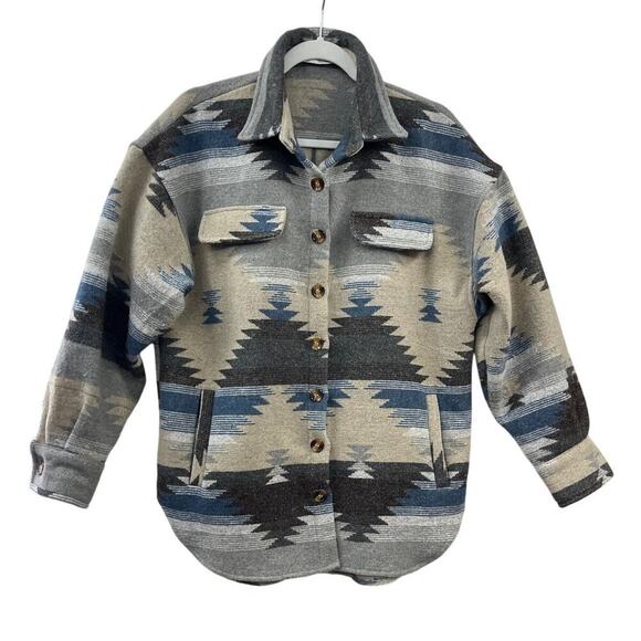 Aztec Button Front Shacket Size Medium Casual Jacket Hazel & Olive Southwestern - Picture 1 of 9